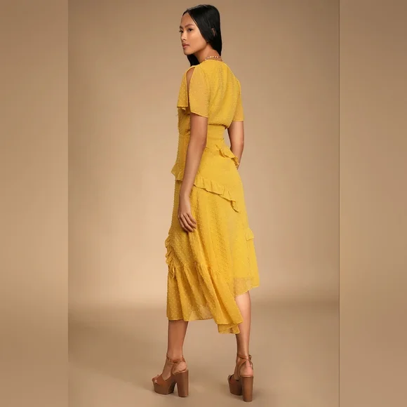 Mustard yellow ruffled midi dress - Picture 11 of 12